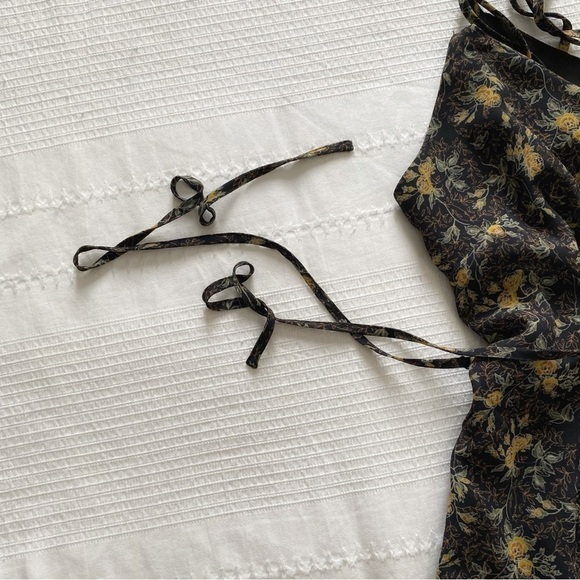 FRANK AND OAK BLACK FLORAL BELTED WIDE CROPPED LEG SLEEVELESS JUMPSUIT - XS - Picture 8 of 10